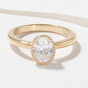 Diamonique 100-Facet 1.5 cttw Oval Cut Solitaire Ring, 14k gold-clad Sterling